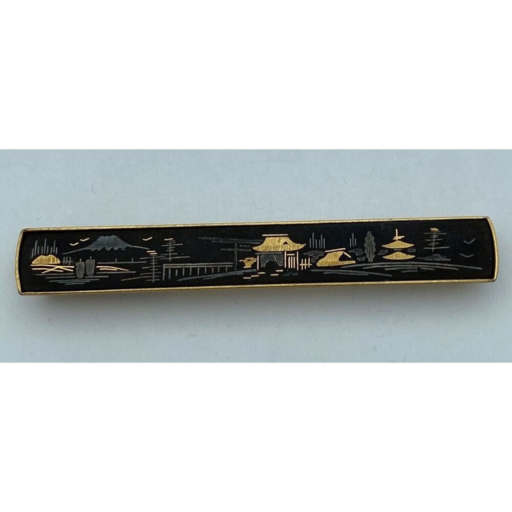Vintage Amita Damascene Gold Tone Tie Bar Japan